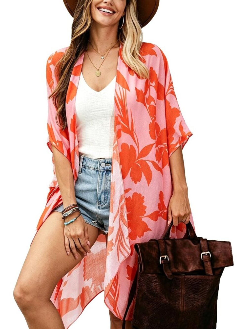 Women B Colorful Red 4 Viscose Summer Bikini Kimono Bathing And Swimwear CoverUp